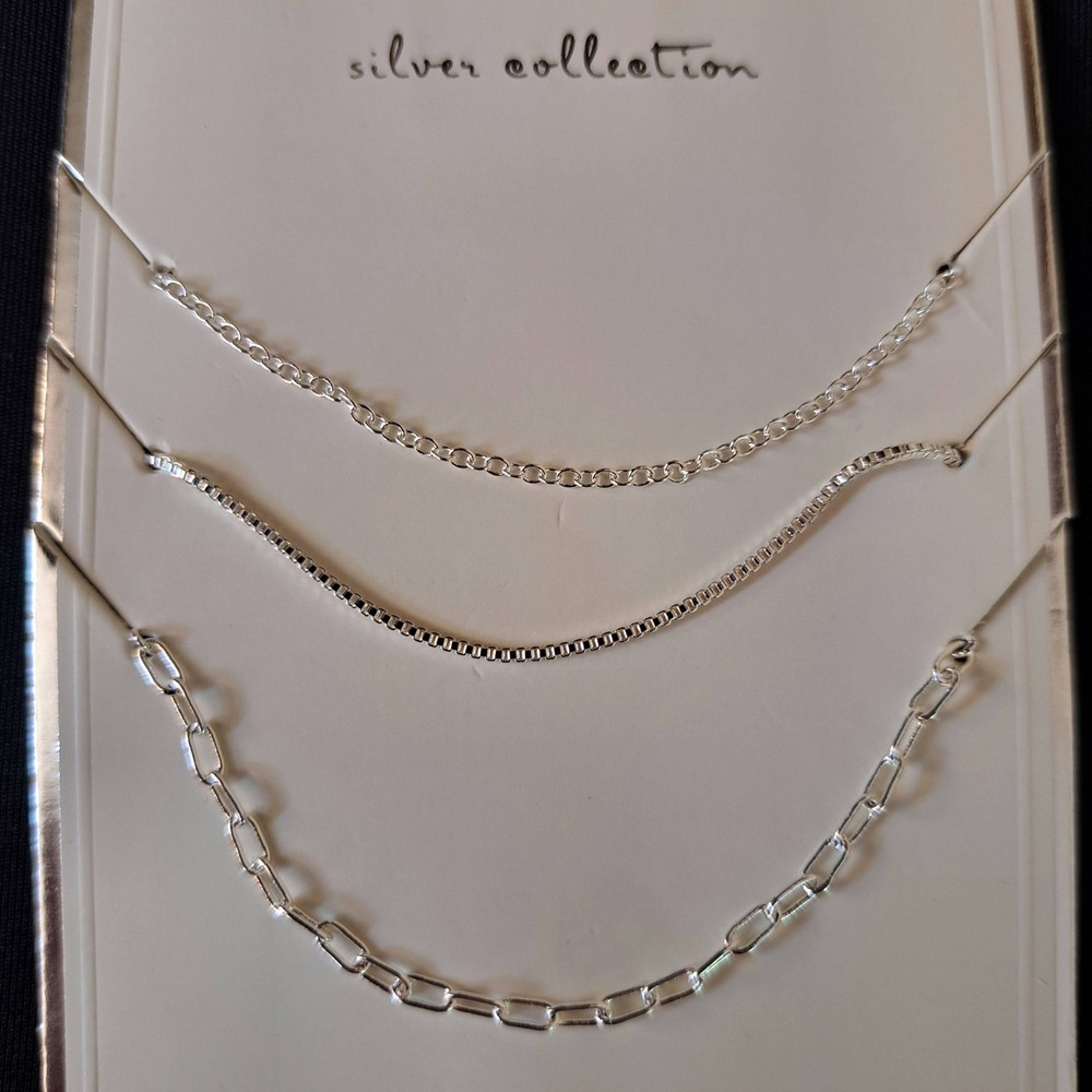 A New Day Necklace Set Womens OS Silver‎ NEW Layered Paperclip Box 967-160-CB6
